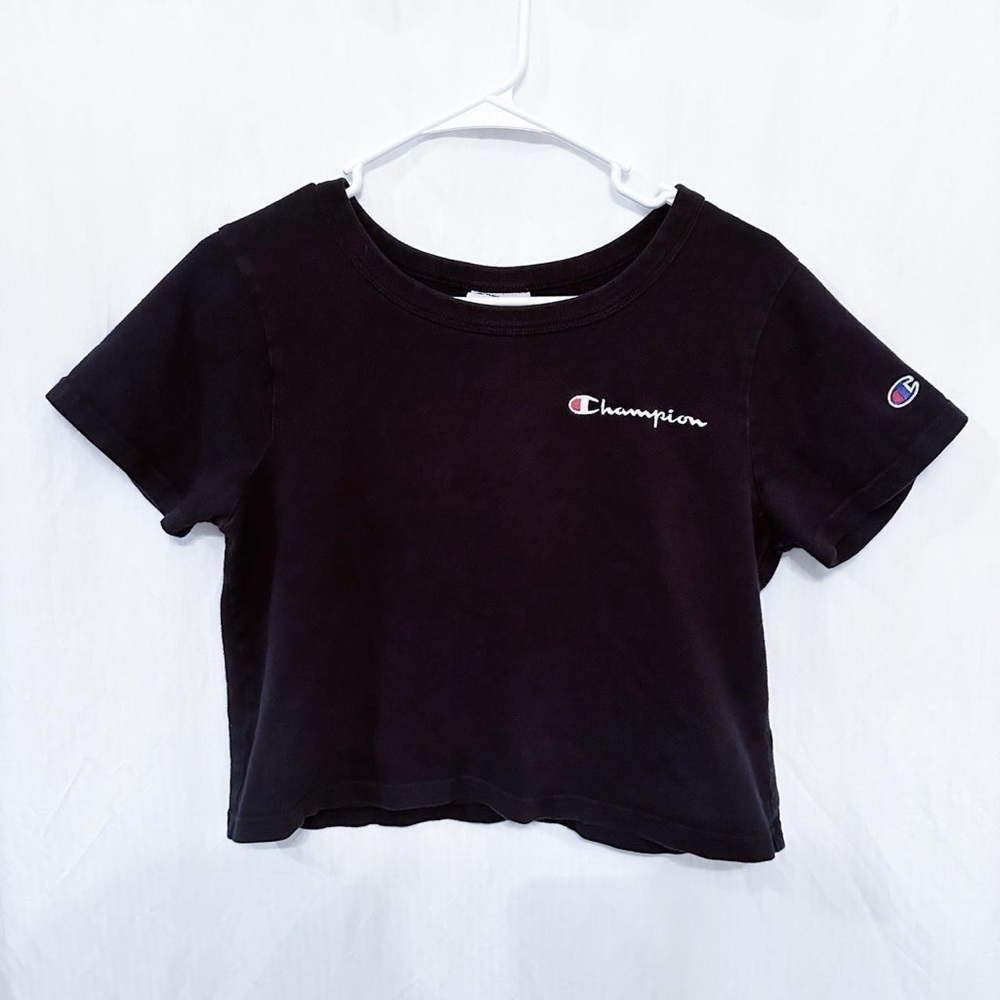 Champion Black Logo Embroidered Crop Top